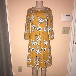 Knee Length Floral Dress - Elbow Length Sleeves